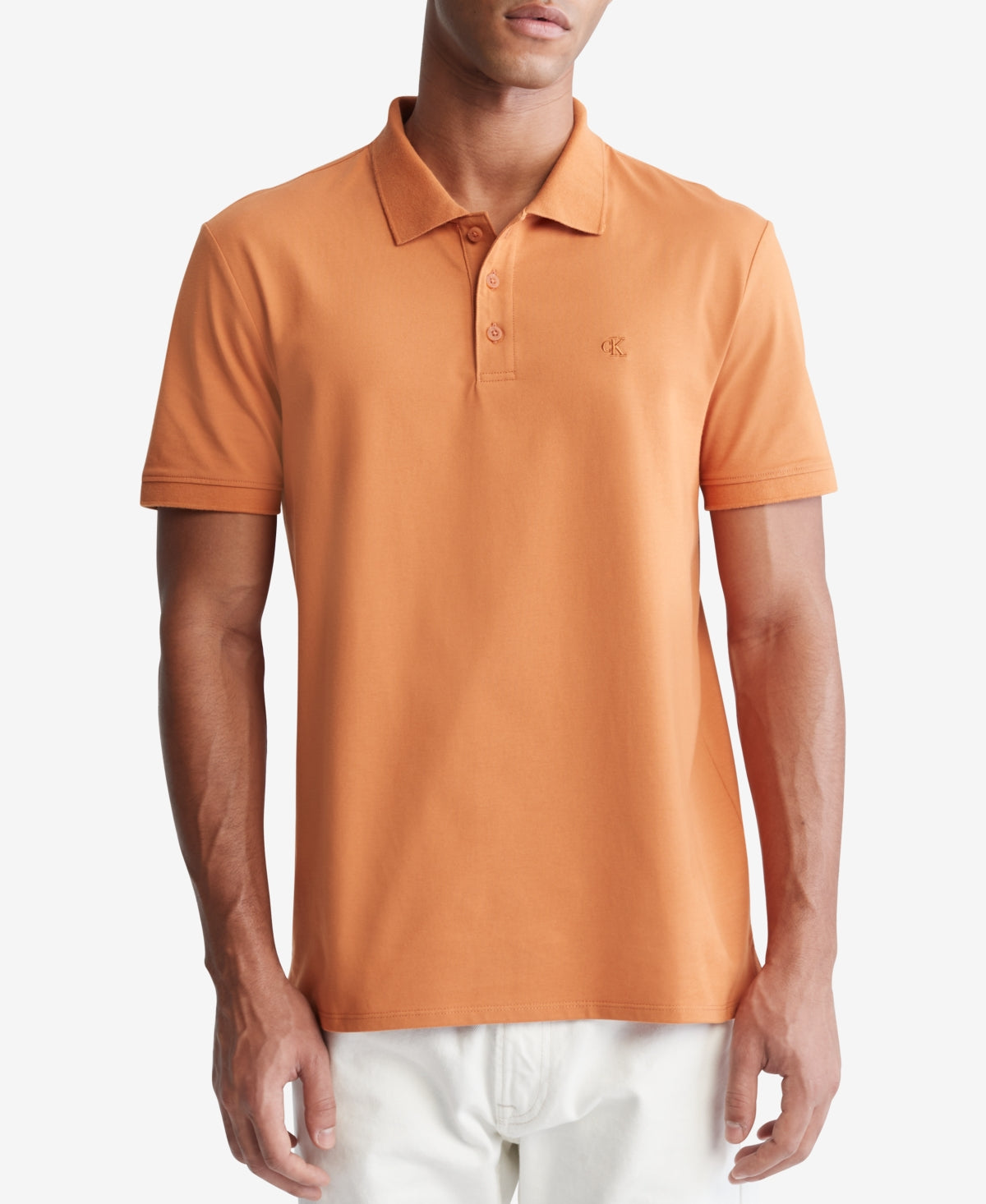 Calvin Klein Mens Short Sleeve Regular Fit Polo Short Honey Brown Large
