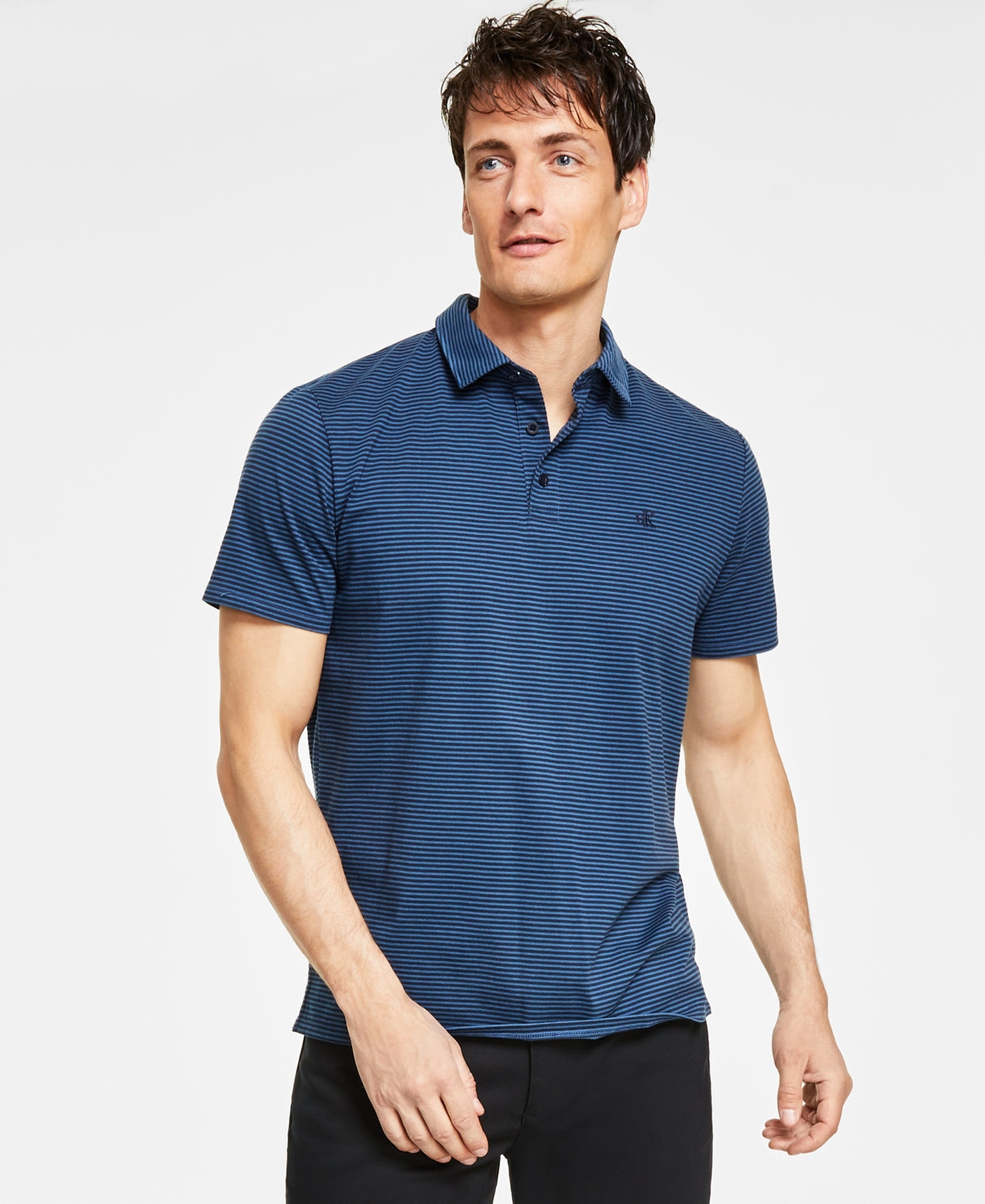 Calvin Klein Mens Striped Polo Shirt Navy Medium