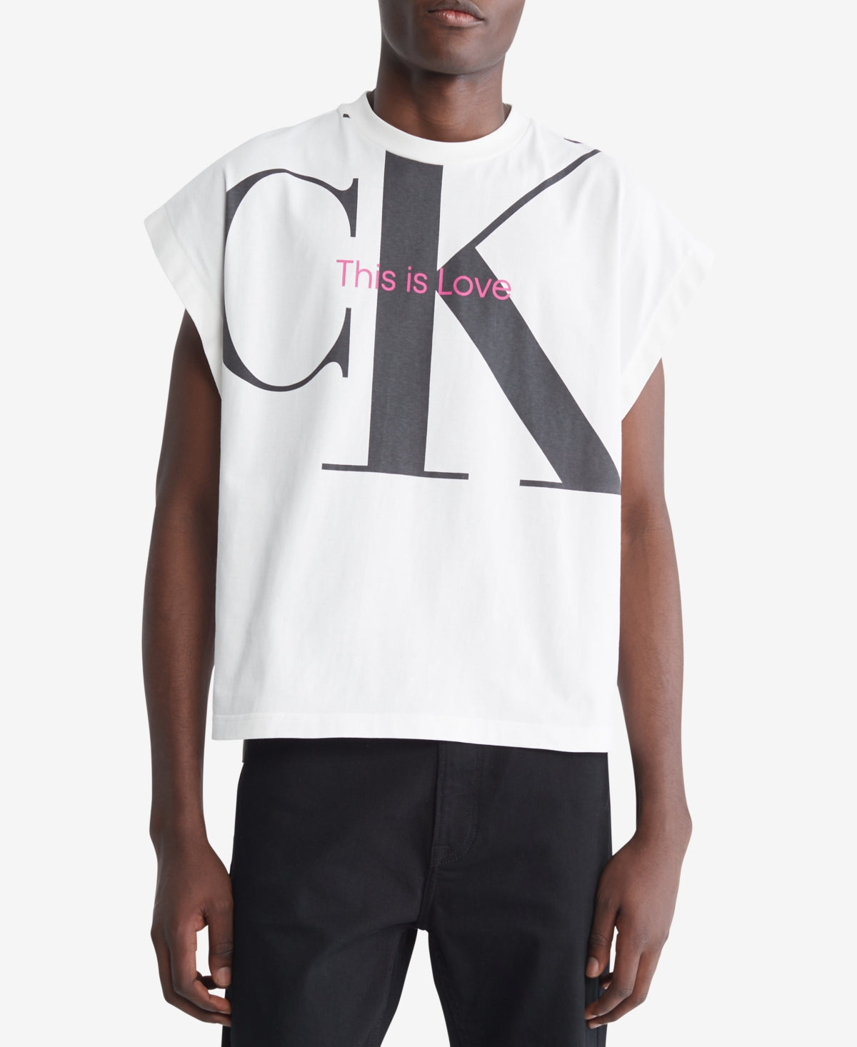 Calvin Klein Mens Pride Love Graphic Logo Short Sleeve T Shirt White Small