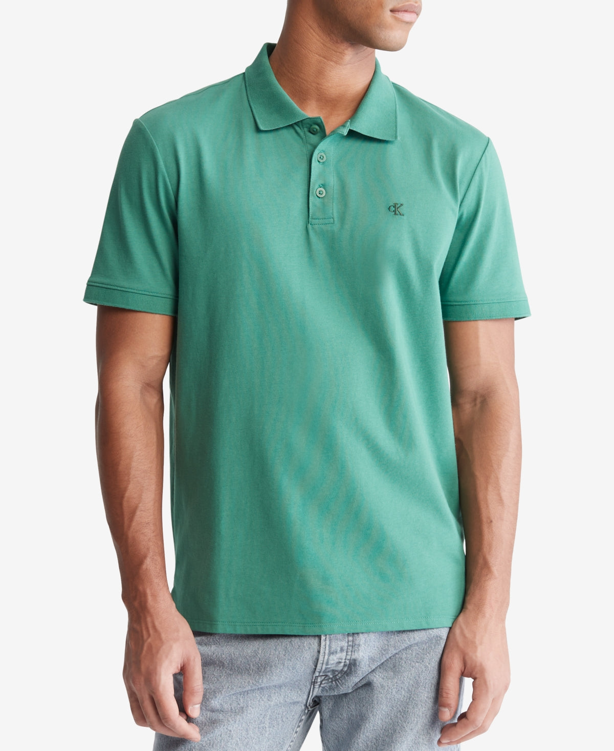 Calvin Klein Men's Green Embroidered Short Sleeve Polo Shirt Small