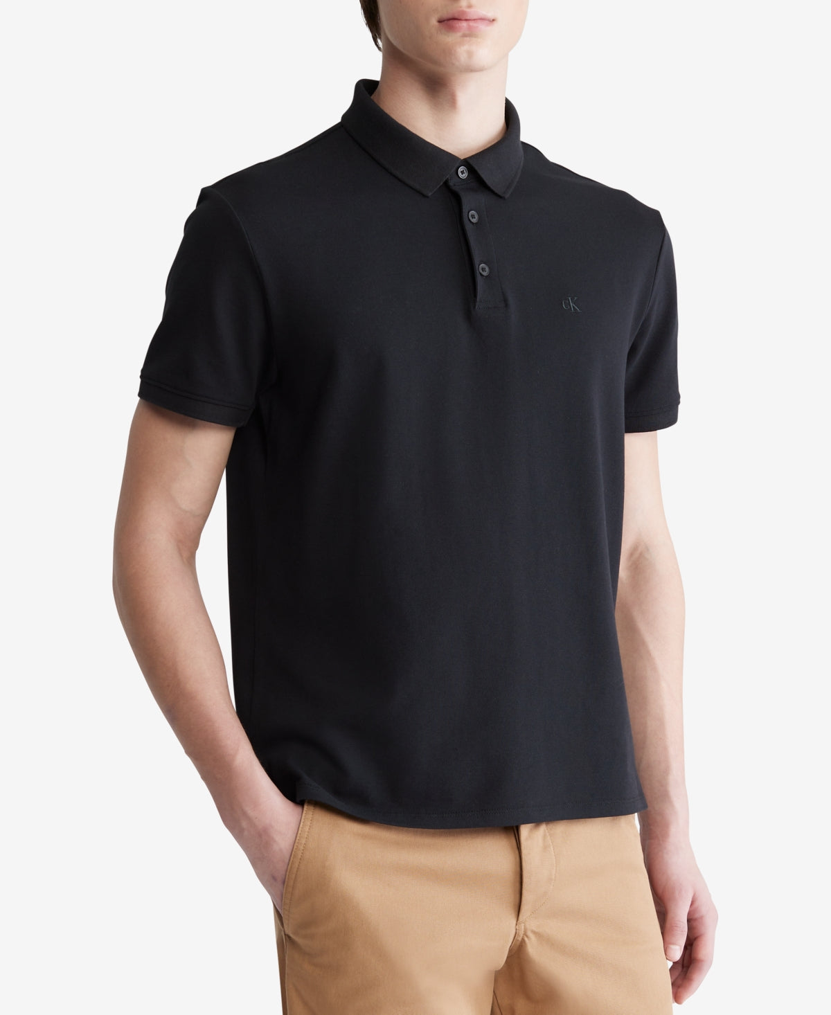 Calvin Klein Mens Regular fit Short Sleeve Polo Shirt Large Black Solid