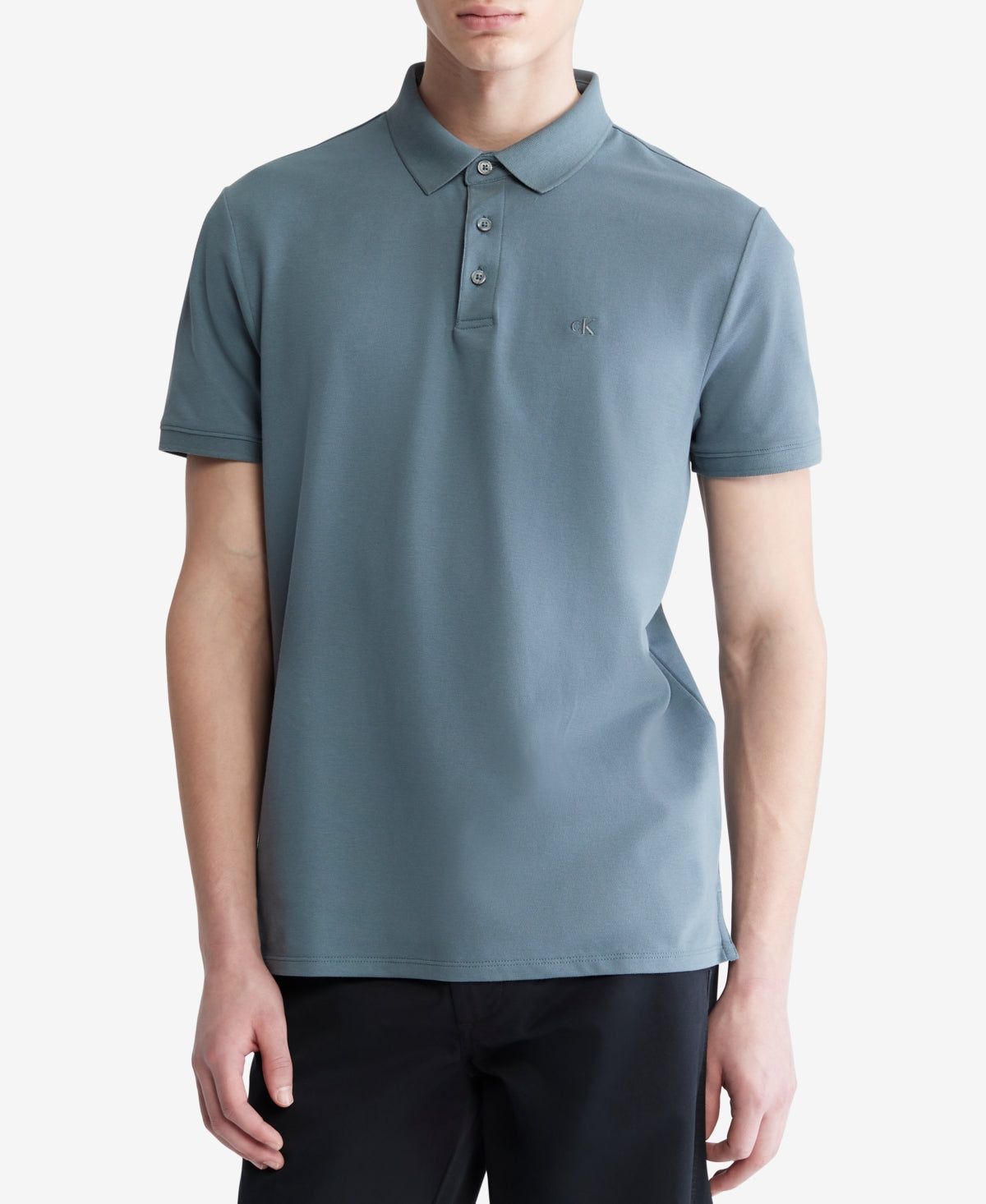 Calvin Klein Men's Pique Solid Polo Short Sleeve Shirt Blue XL
