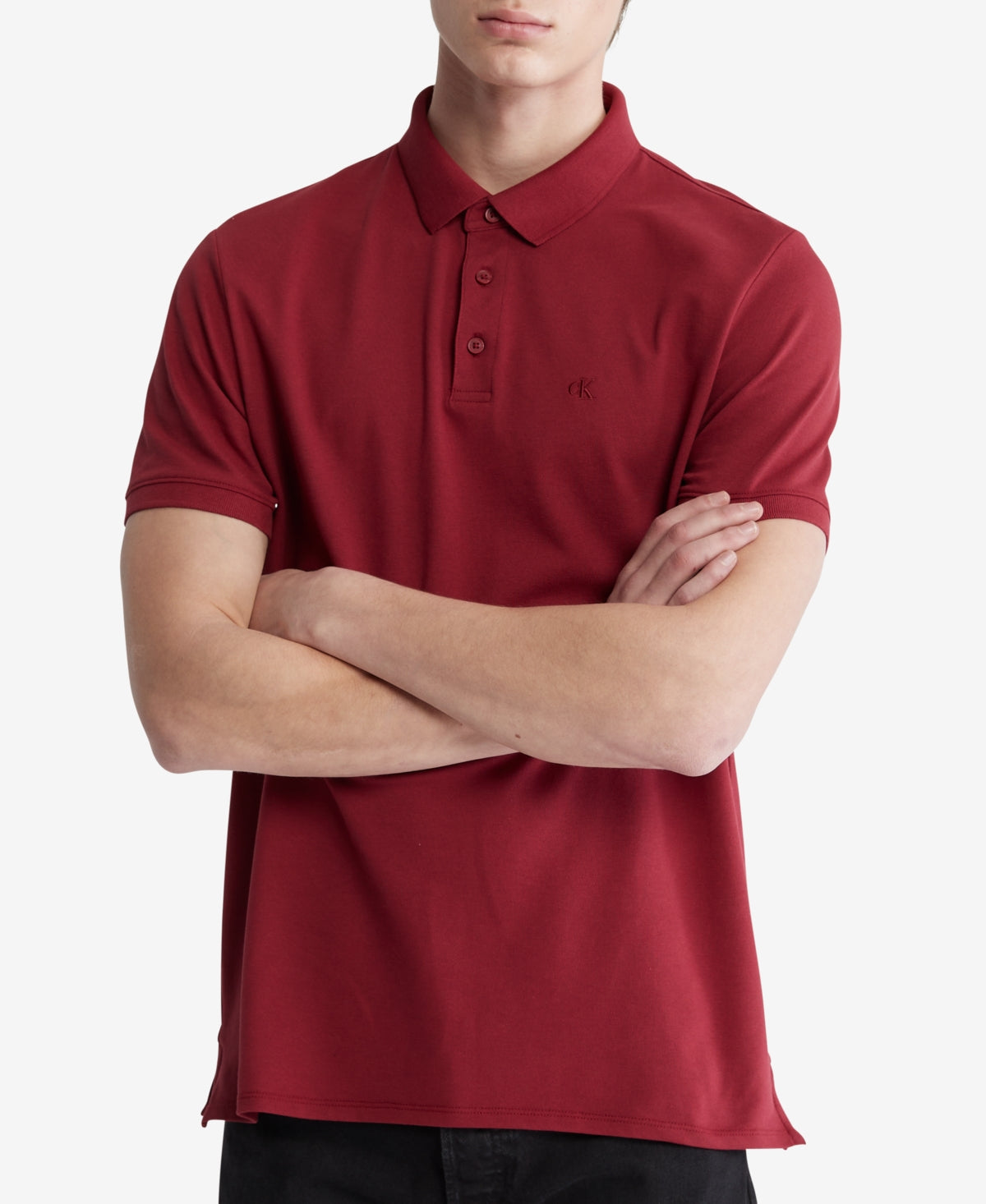 Calvin Klein Mens Pique Solid Polo Shirt Red Large