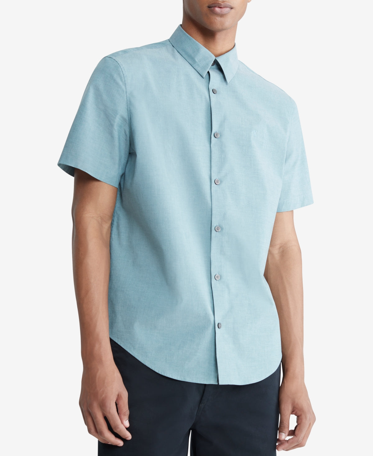 Calvin Klein Men's Slim Fit Short Sleeve Button Down Shirt Green Blue Small