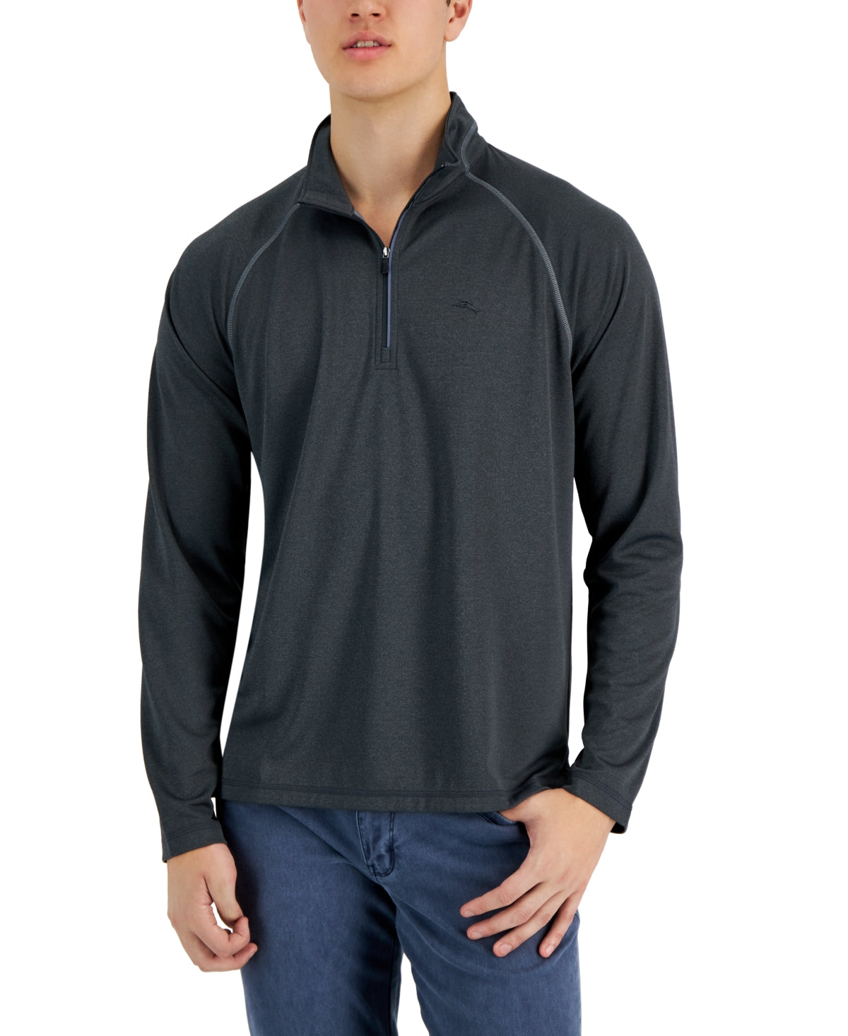 Tommy Bahama Mens Regular fit Quarter zip Sweater Medium Grey Solid