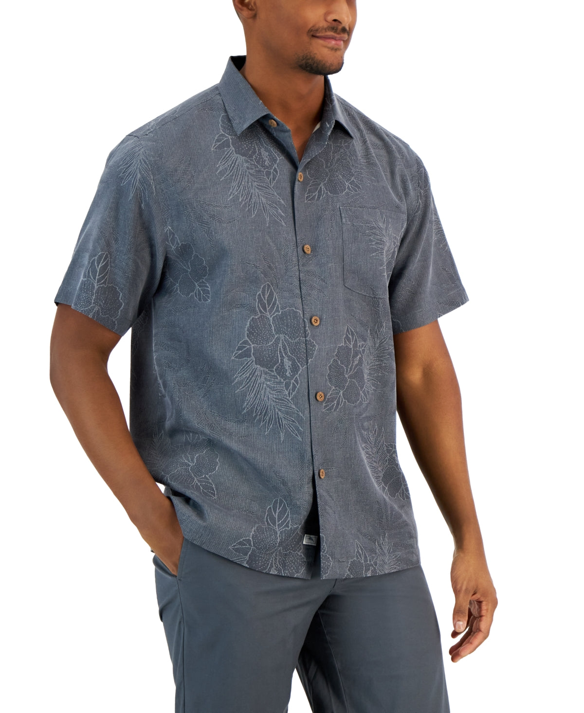 Tommy Bahama Men's Lush Palms Printed Button Down Shirt Grey 3XL