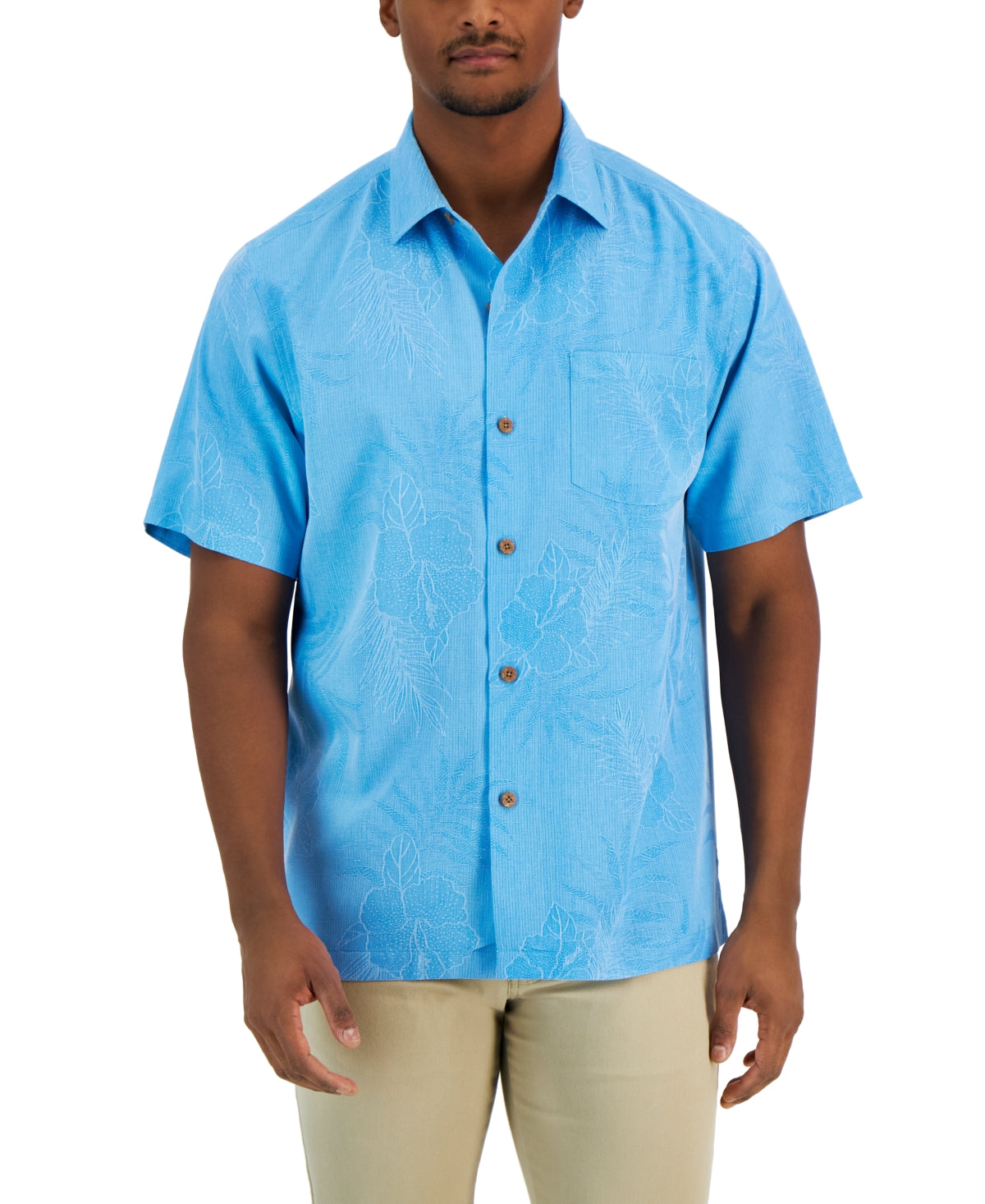 Tommy Bahama Men's Lush Palms Button Down Shirt Turquoise Blue Haze Small