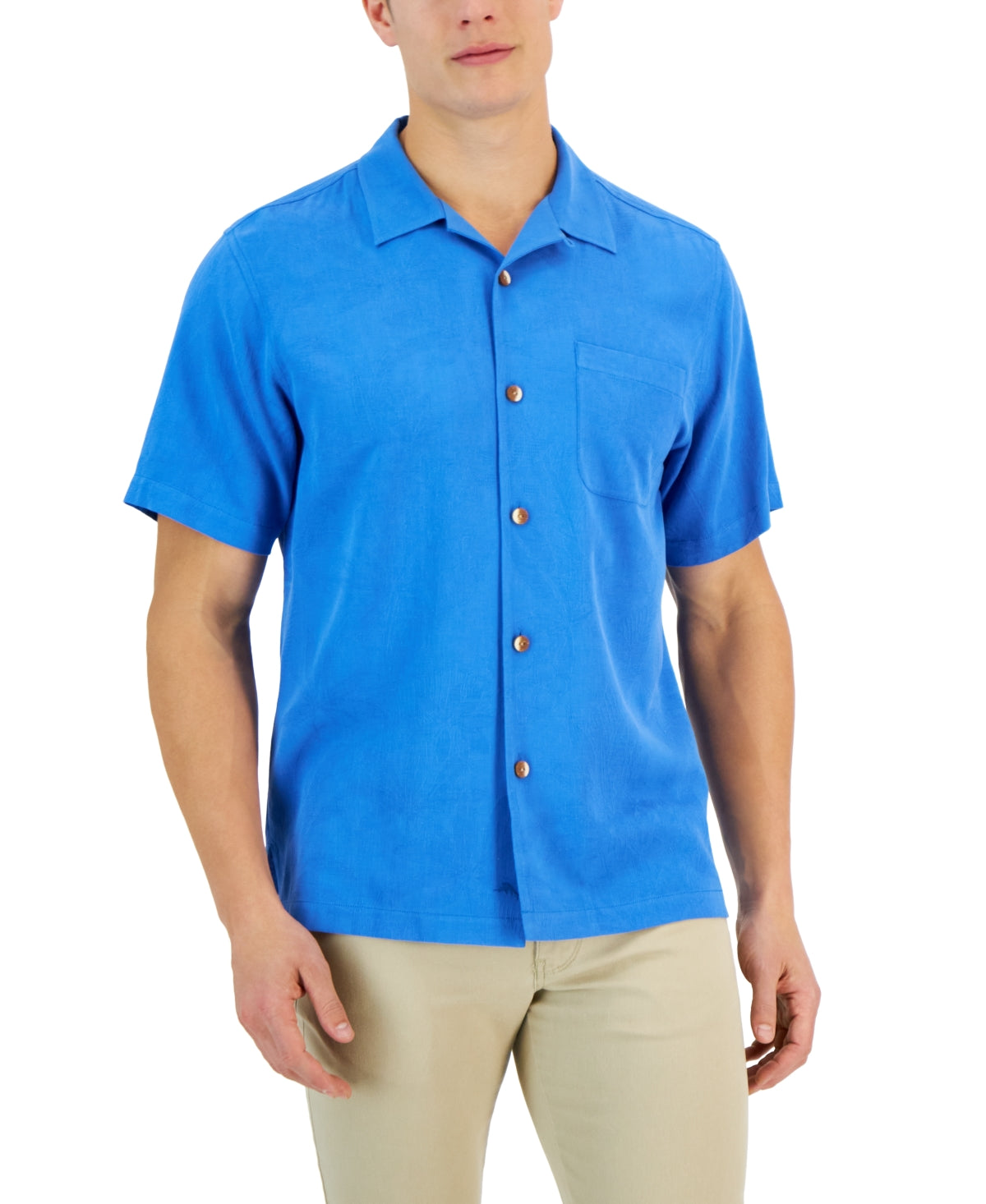Tommy Bahama Men Regular fit Short Sleeve Button-Up Shirt Medium Blue Solid