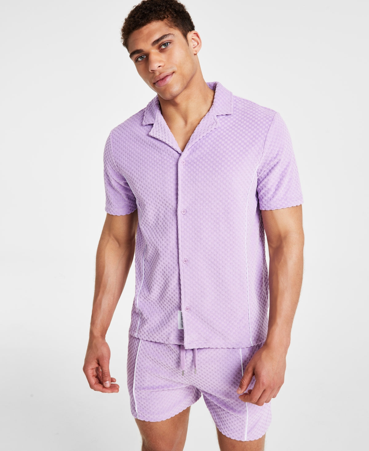 Native Youth Men's Wells Regular Fit Check Button Down Towel Shirt Purple Large