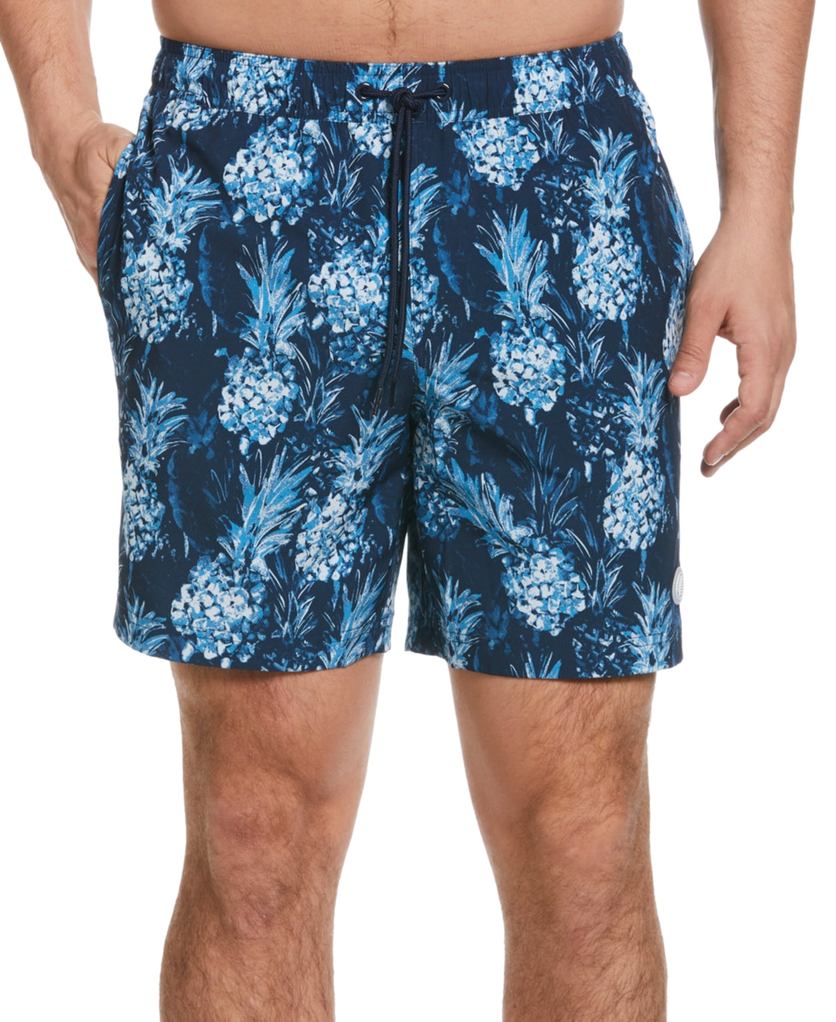 Cubavera Men's Pineapple Print 7" Swim Trunks in Dress Blues XL