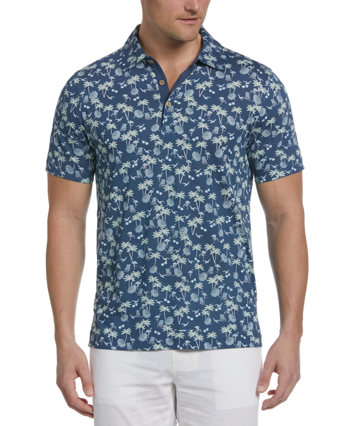 Cubavera Men's Tropical Vacation-Print Short Sleeve Polo Shirt Blue XL