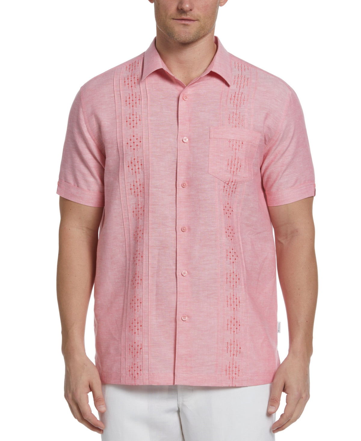 Cubavera Mens Embroidered Short Sleeve Button Down Shirt Sunkissed Red Large