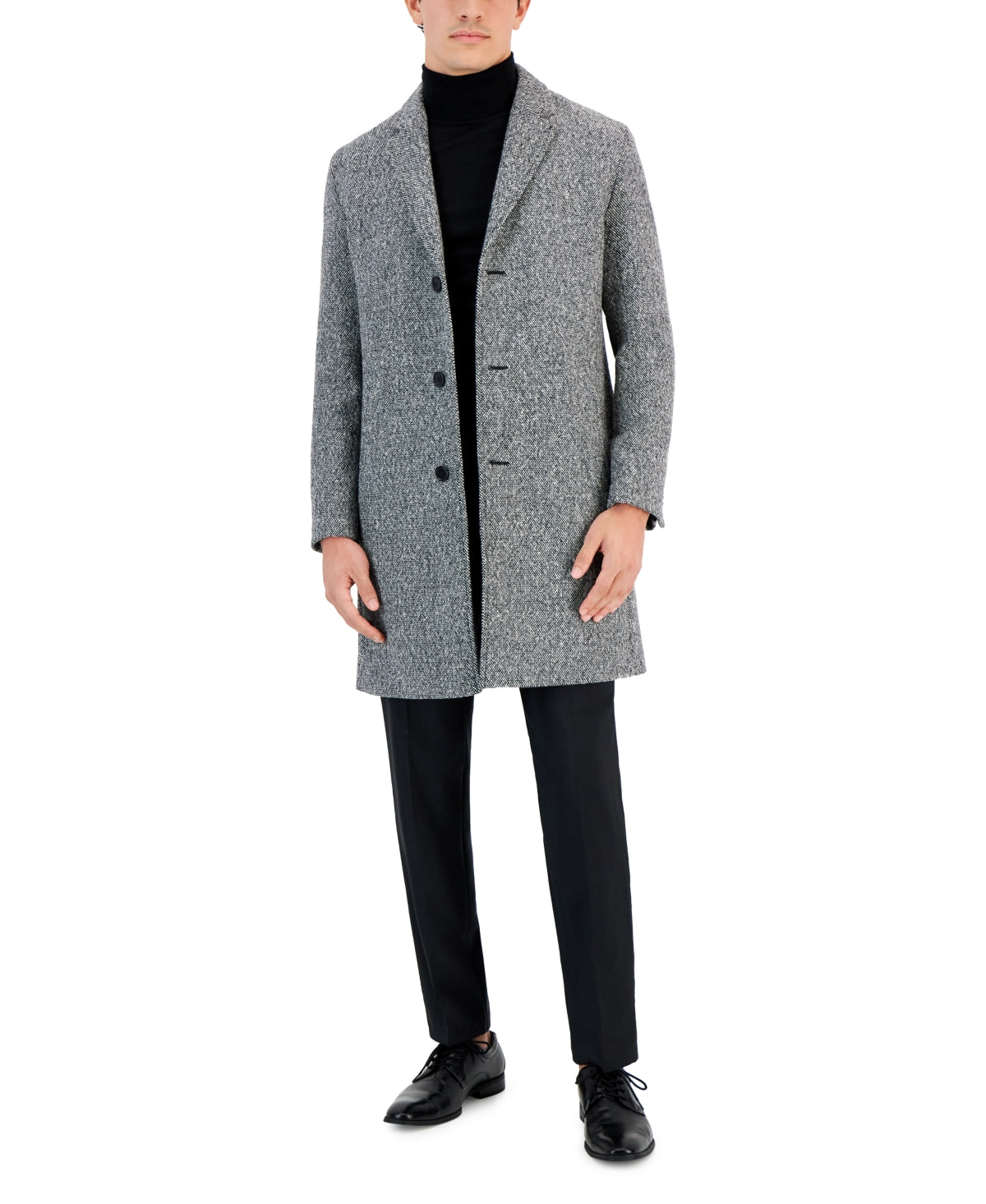 Hugo Boss Men's Migor Slim-Fit Melange Wool Overcoat Coat 40 R Grey Charcoal