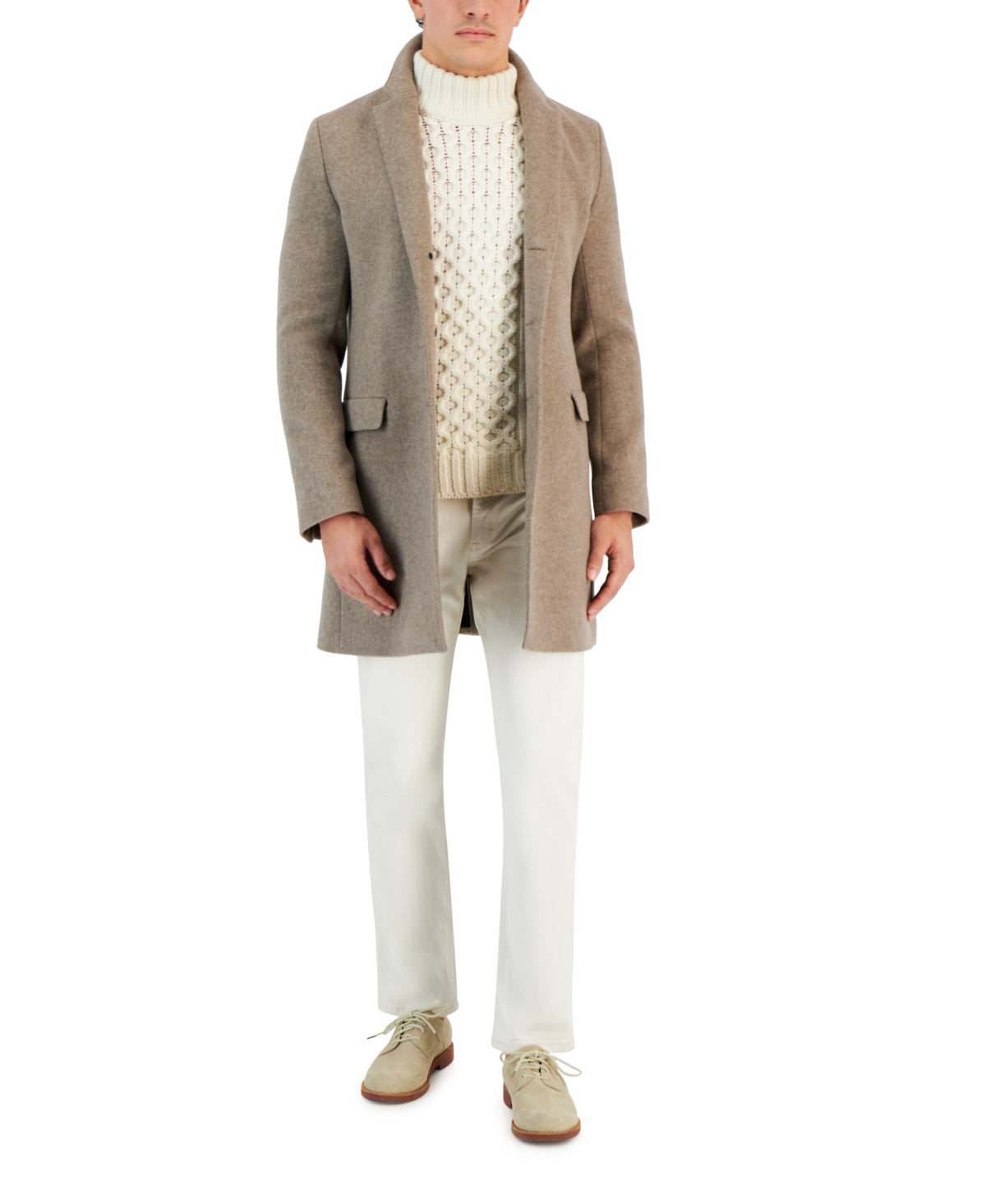 Hugo Boss Men's Migor Slim-Fit Melange Wool Overcoat Coat 48 R Medium Beige