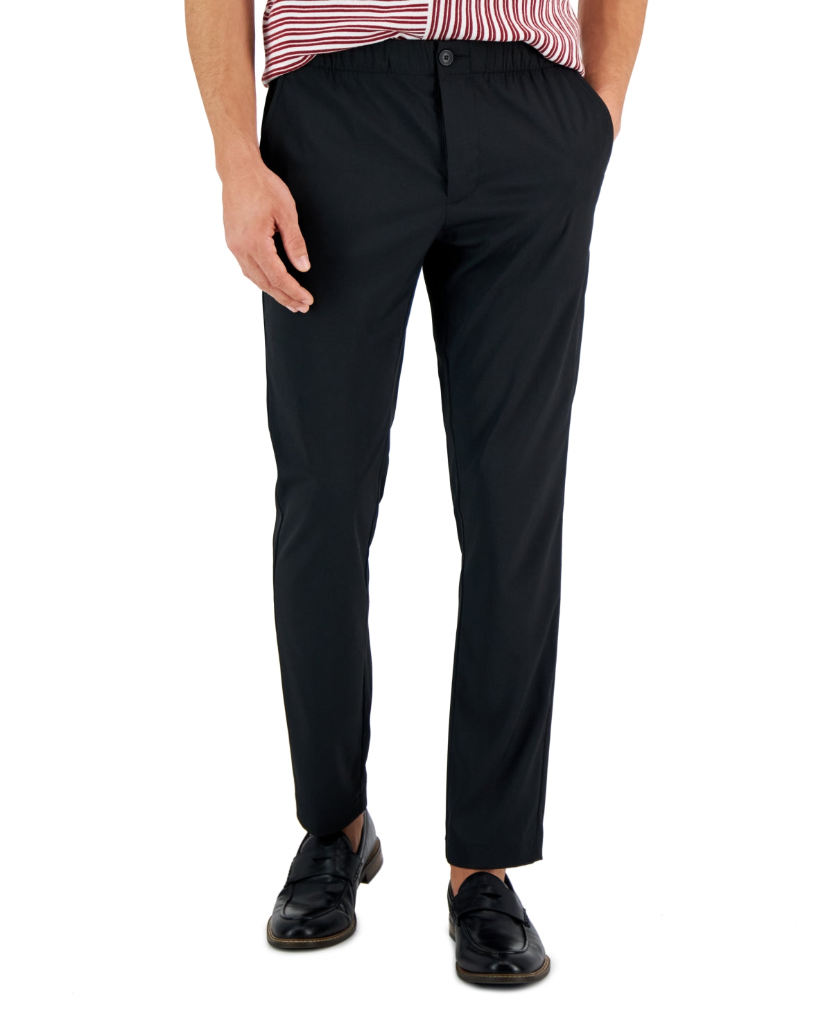 Perry Ellis Portfolio Men's Slim Fit Drawstring Dress Pants Black Large