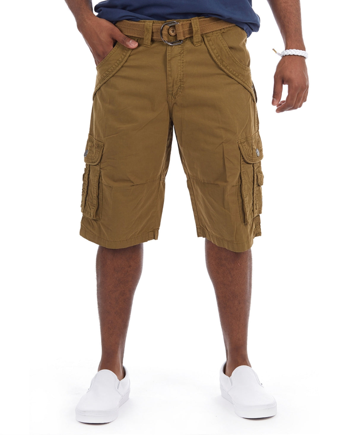 X Ray Mens Belted Double Pocket 12.5" Cargo Shorts British Khaki 30