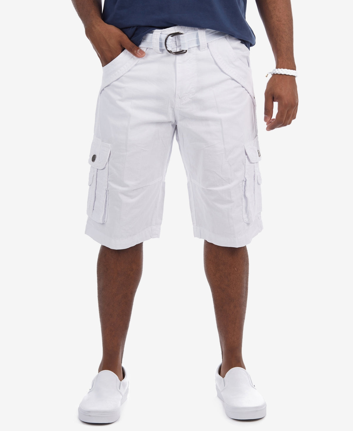 X-Ray Mens Big and Tall Belted Double Pocket Cargo Shorts White 48