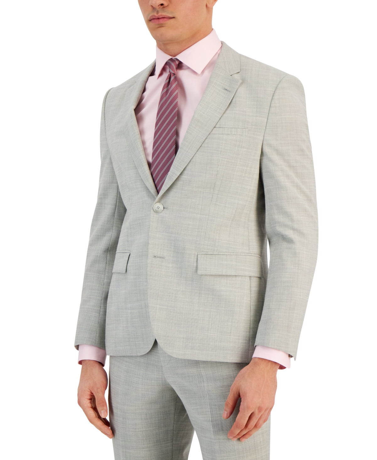 Hugo by Hugo Boss Men's Modern Fit Plaid Superflex Suit Jacket Light Grey