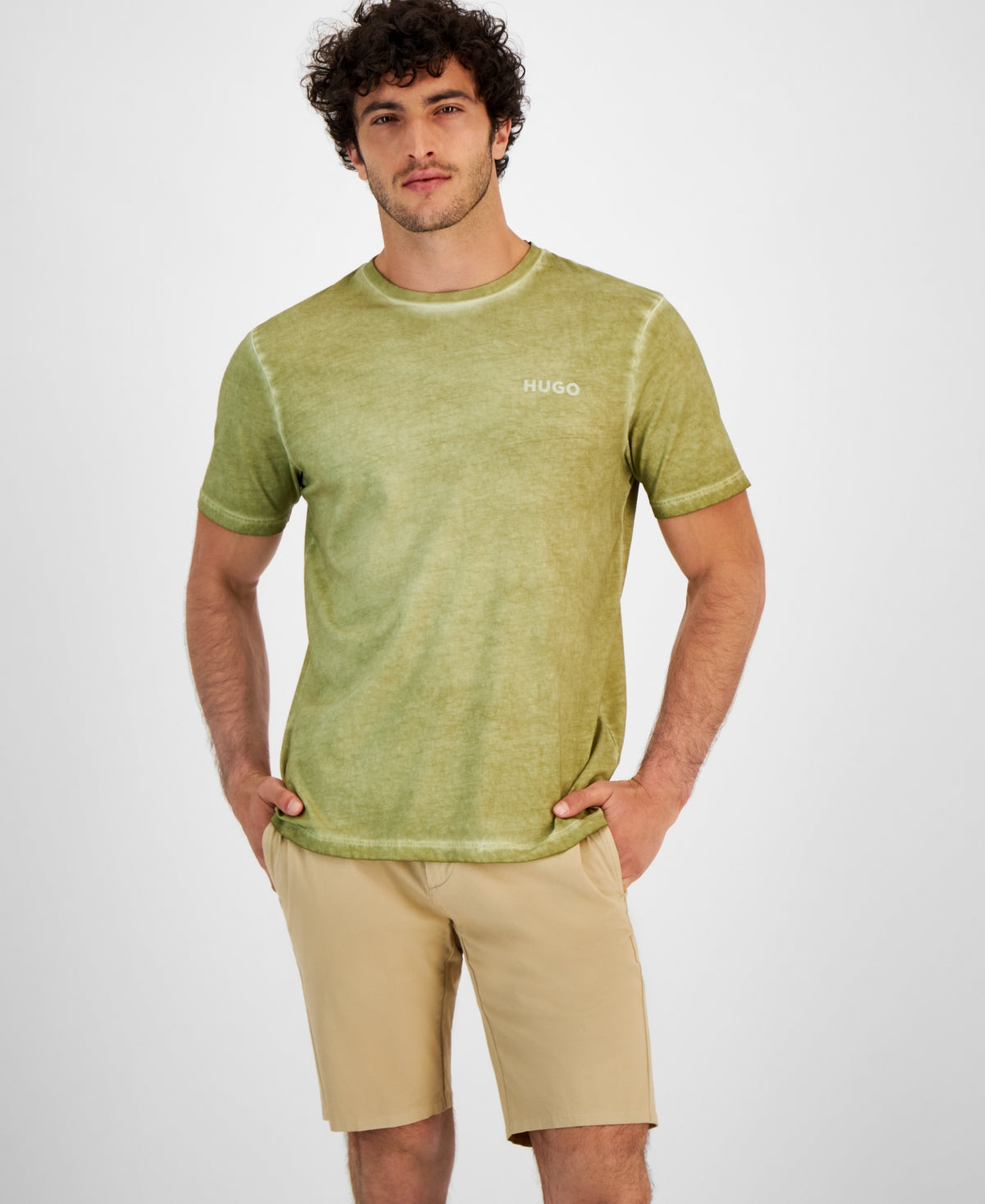 HUGO BOSS Men's Dallejo Vintage Wash Short Sleeve Crewneck T Shirt Green Medium