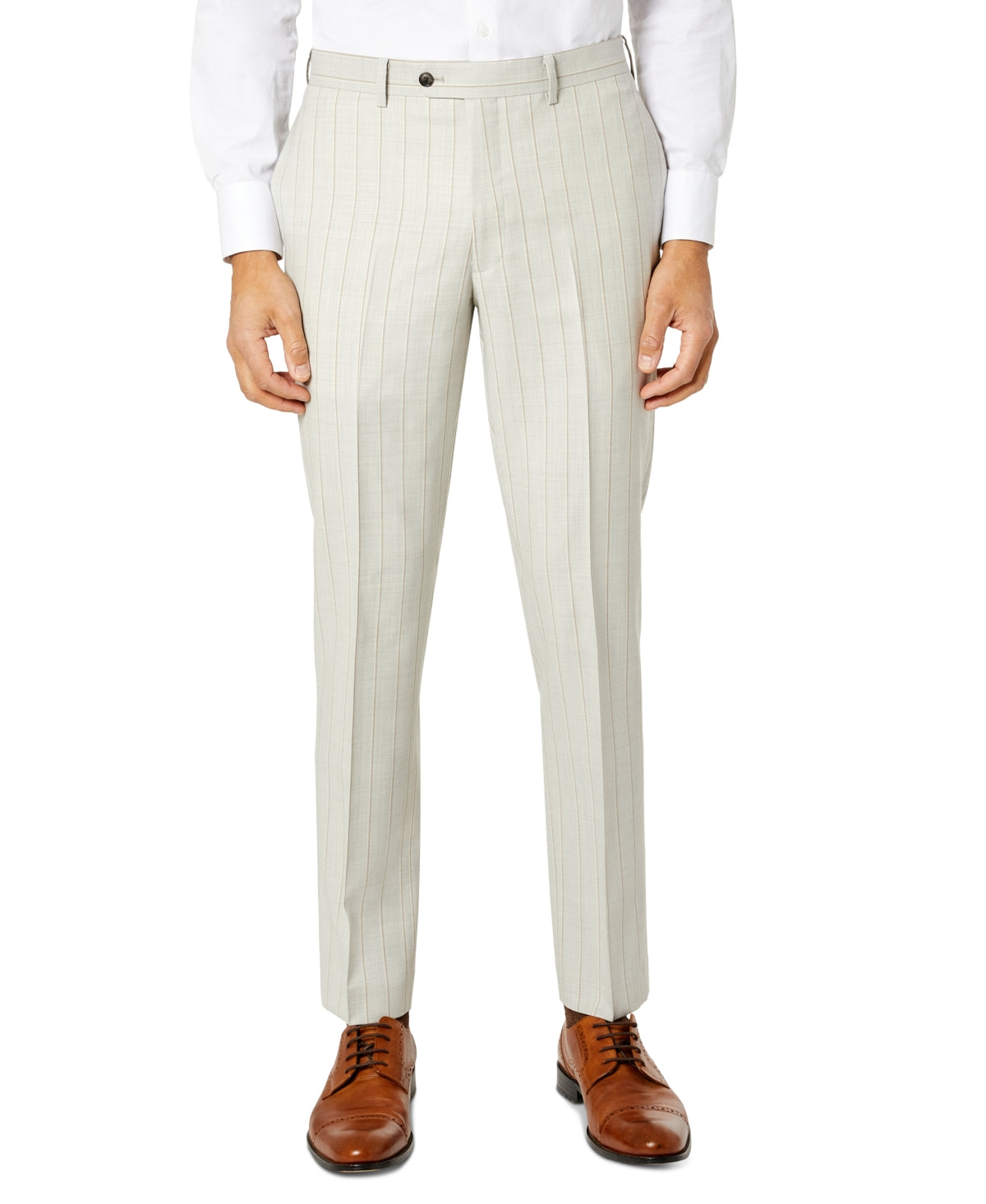 Tallia Men's Slim Fit Wool Suit Dress Pants Light Grey Tan Stripe 30 X 32