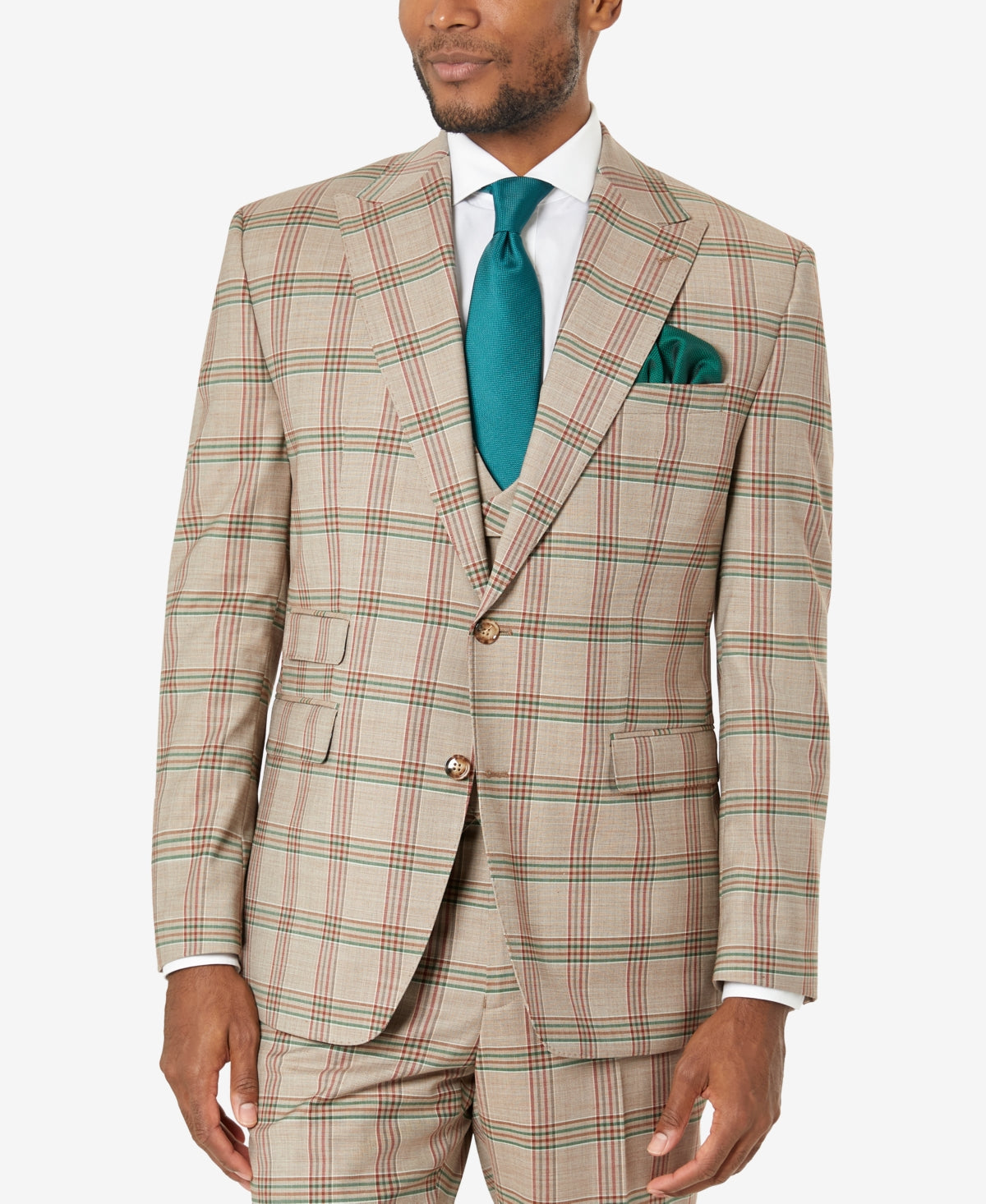 Tayion Mens Wool Blend Wool Sport Coat Suit Jacket 42S Beige Tan Plaid
