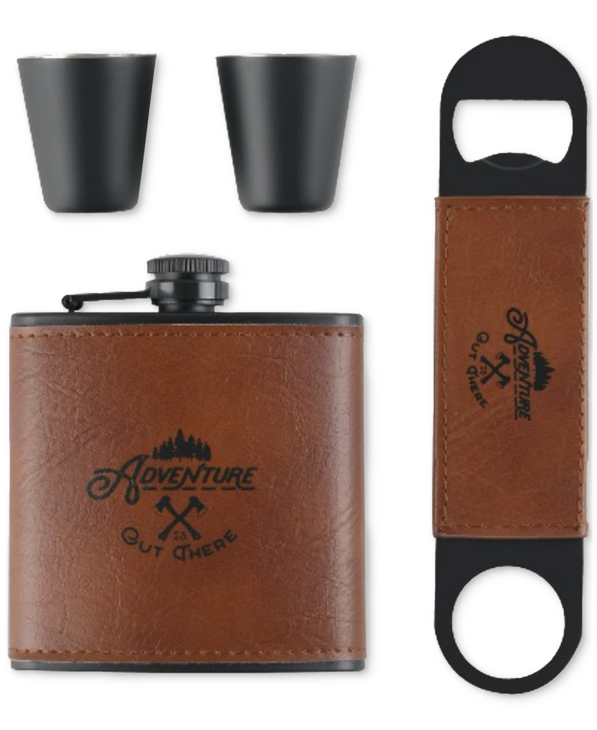 Adventure Mens Deluxe Flask Bottle Opener Taupe Brown