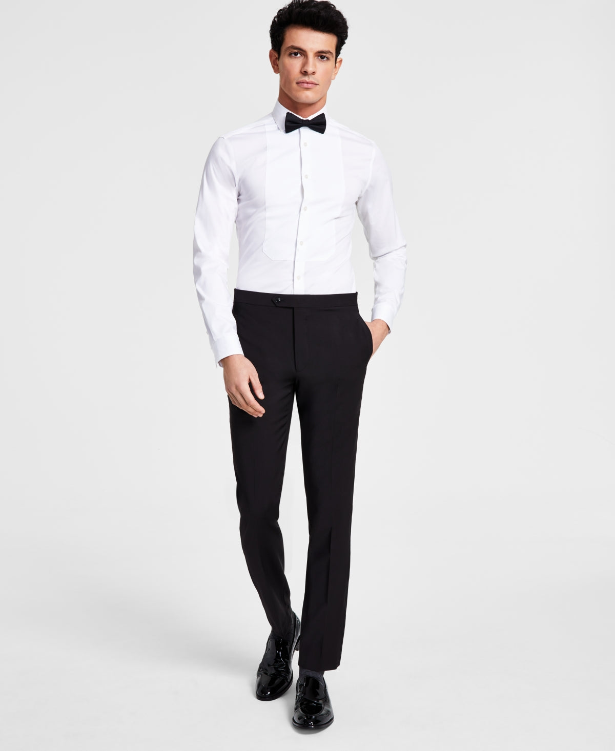 Calvin Klein Mens Skinny fit Tuxedo Pants 36 / 32 Black Solid Stretch Wool