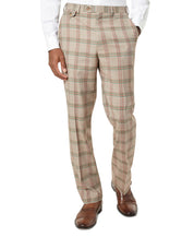 Tayion Mens Classic-Fit Wool Blend Brown Glen Plaid Pants 36 x 30