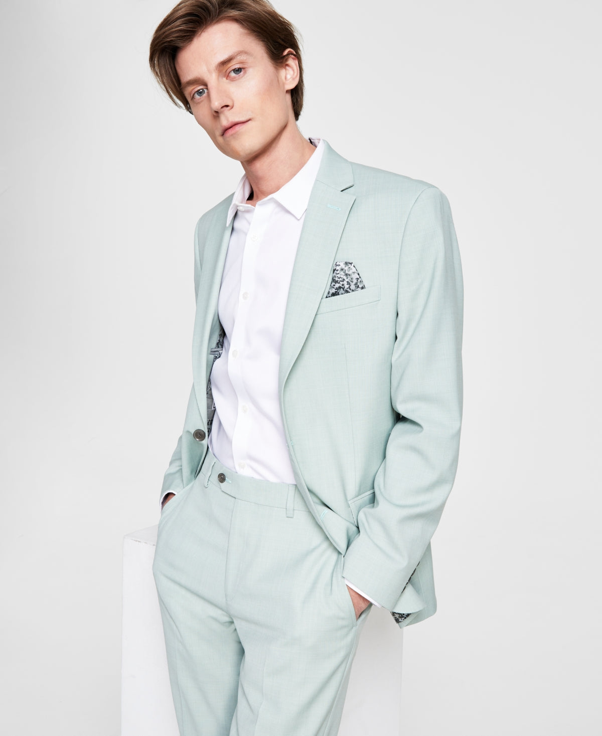 Bar III Men's Slim Fit Sharkskin Suit Jacket Green 46L
