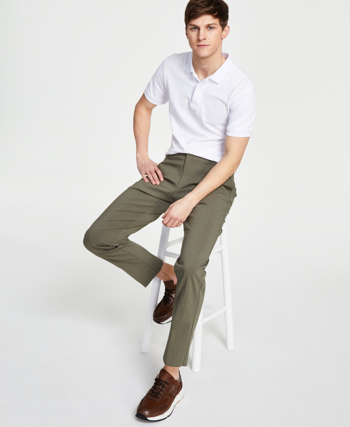 Tommy Hilfiger Men Modern fit Casual Pants 34 / 32 Green Solid Stretch