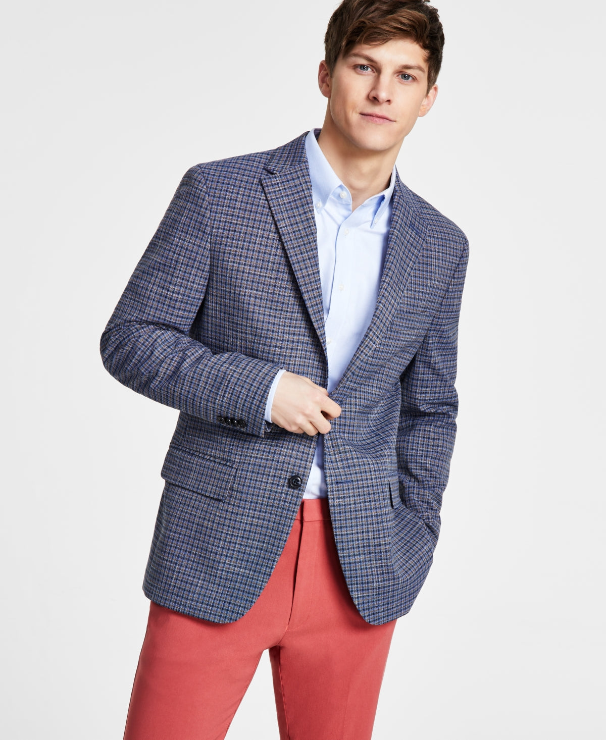 Tommy Hilfiger Men's Modern-Fit Check Sport Coat Blue Brown 44L