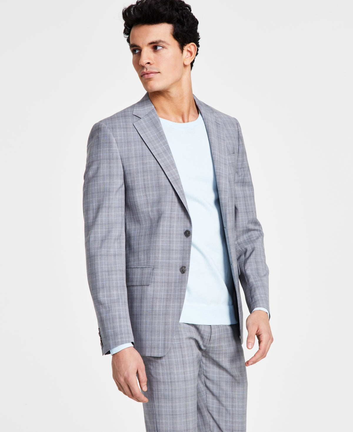 Calvin Klein Men's Slim-Fit Wool Stretch Suit Jacket - Light Grey 36S