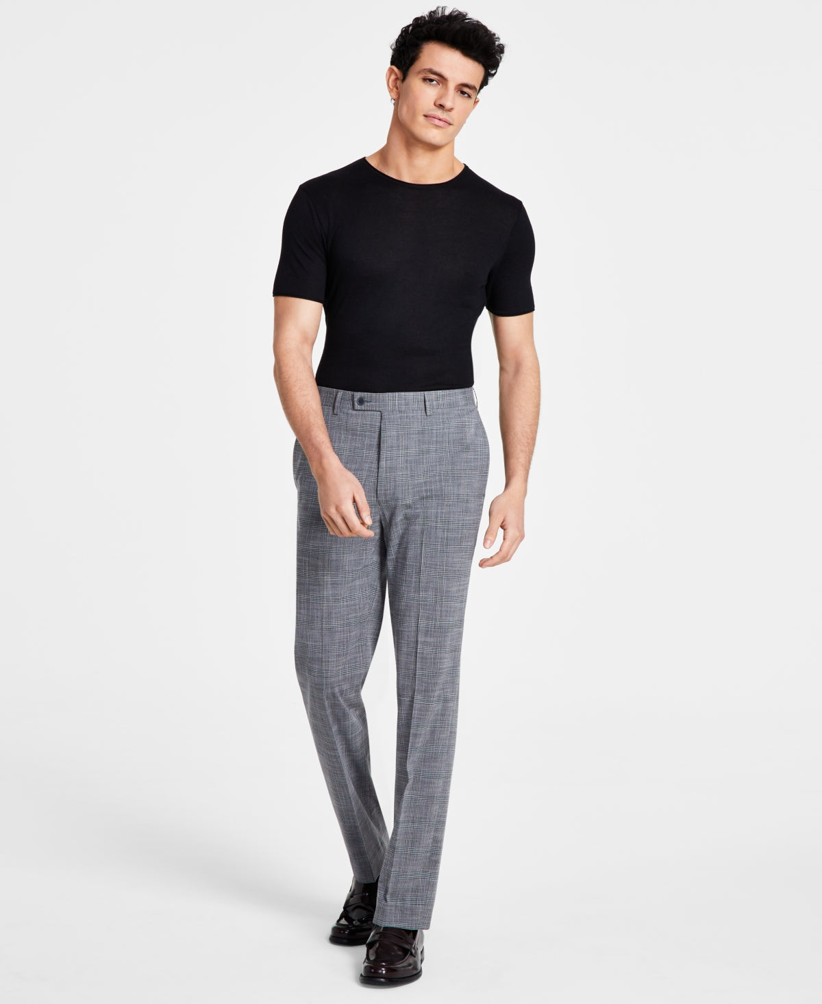 Calvin Klein Mens Slim Fit Gray Plaid Dress Pants 40 x 32