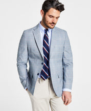 Tommy Hilfiger Mens Modern Fit Plaid Cotton Blazer Blue Red 38R