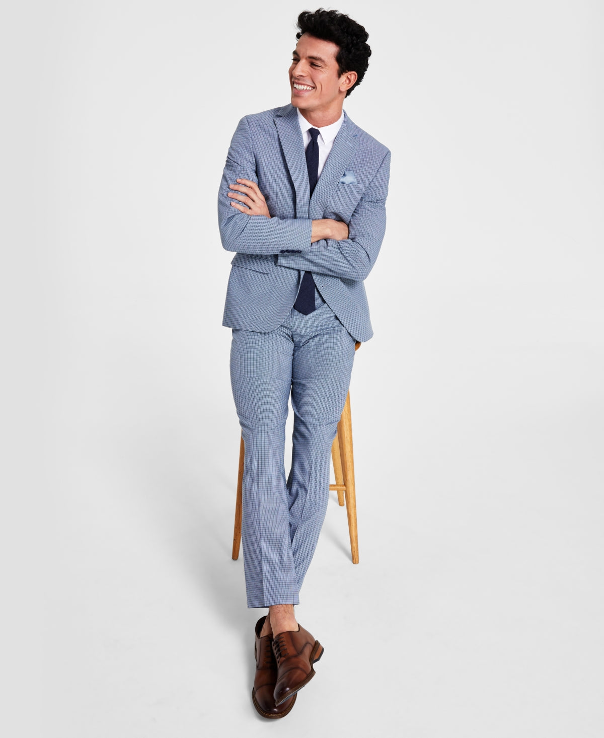 Bar III Mens Slim Fit Mini Check Suit Jacket Blue 36R
