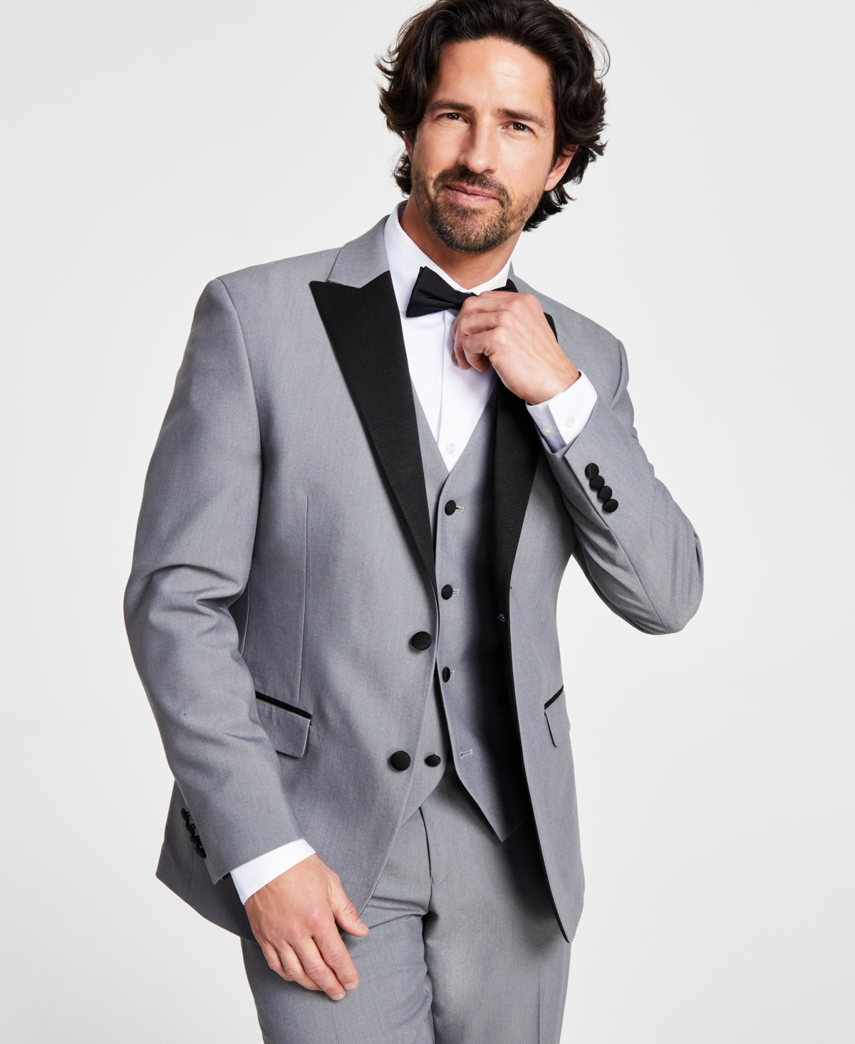 Alfani Mens Slim Fit Tuxedo Jacket Light Grey 46R
