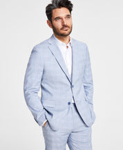 Alfani Mens Slim fit Suit Jacket Blazer 38 L Light Blue Plaid Stretch