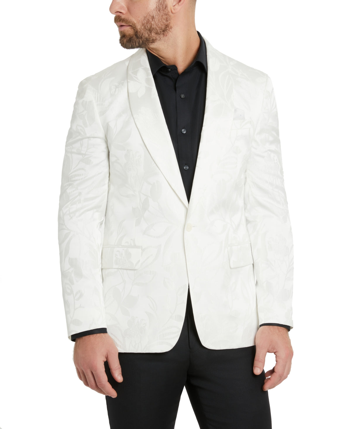 Tallia Mens Slim Fit Jacquard Floral White Suit Jacket  46L