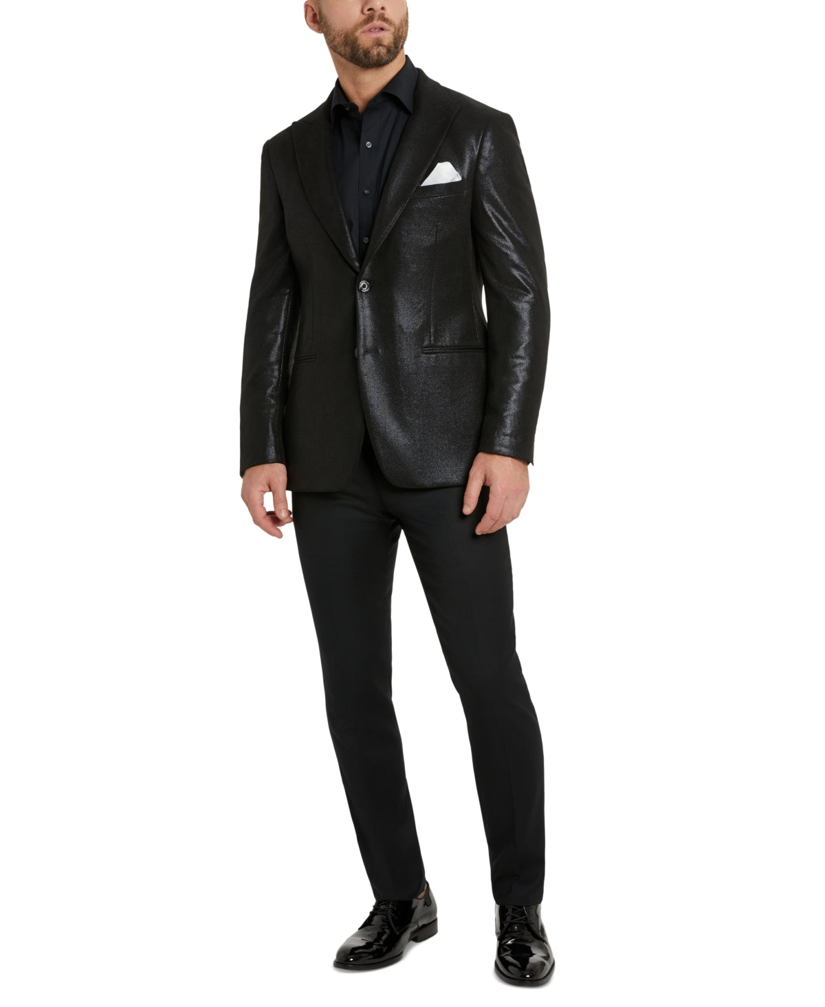 Tallia Mens Slim Fit Peak Lapel Black Blazer 46L
