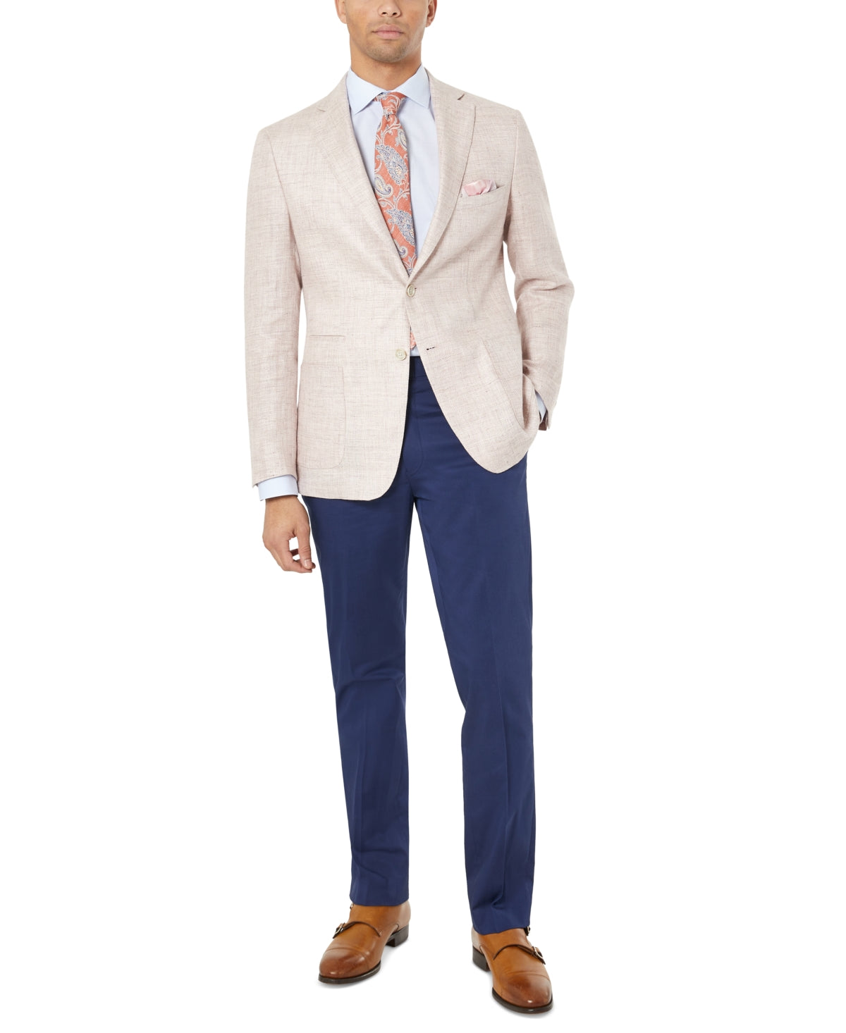 Tallia Men's Slim Fit Notch Lapel Sportcoat Pink  46R