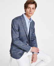 Bar Iii Mens Slim fit Sport Coat Blazer 42 S Blue Tan Plaid