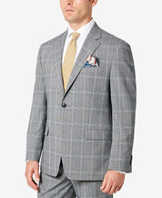 Sean John Mens Classic Fit Patterned Suit Jacket Grey Blue 36S