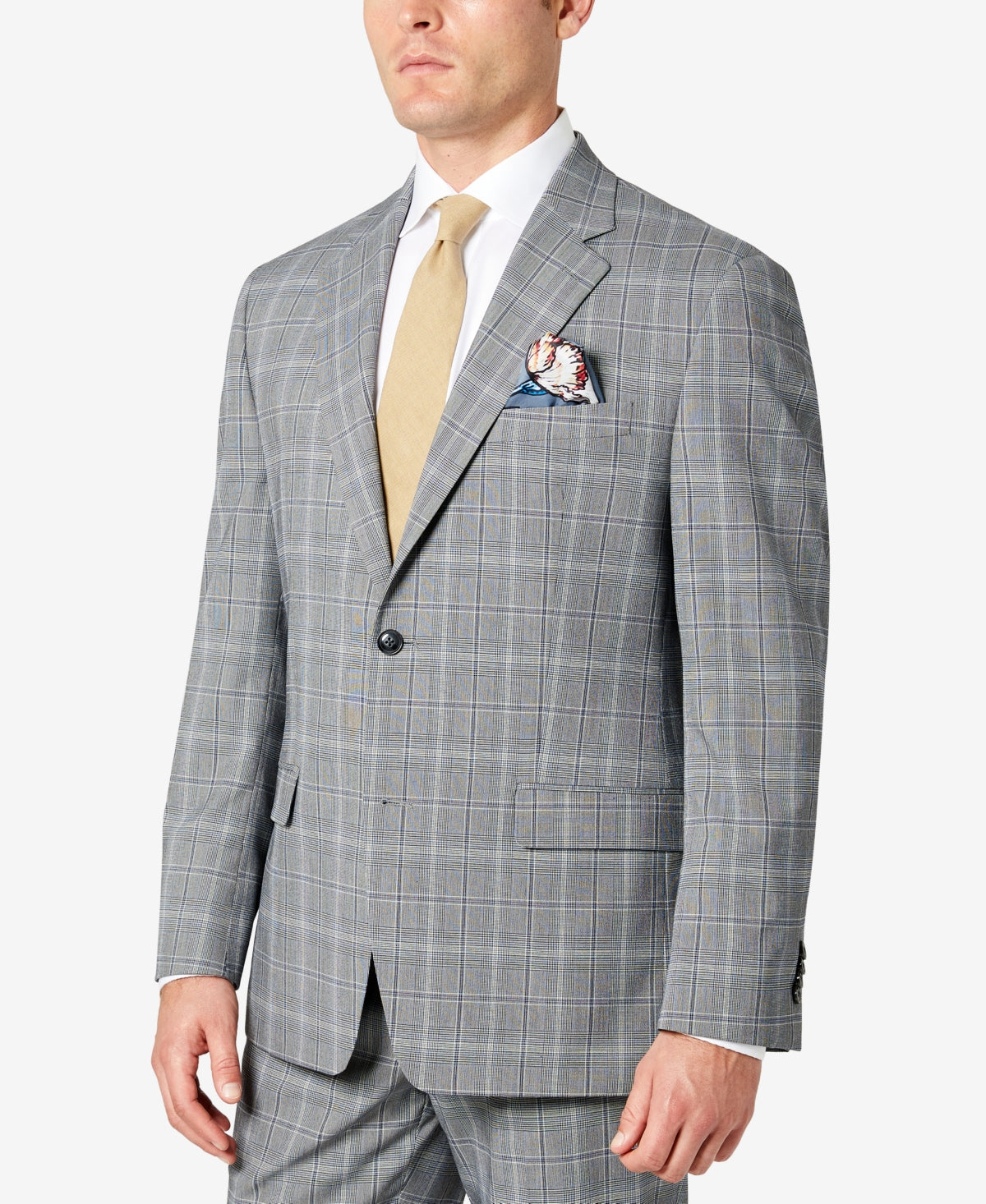 Sean John Mens Classic Fit Patterned Suit Jacket Grey Blue 36R