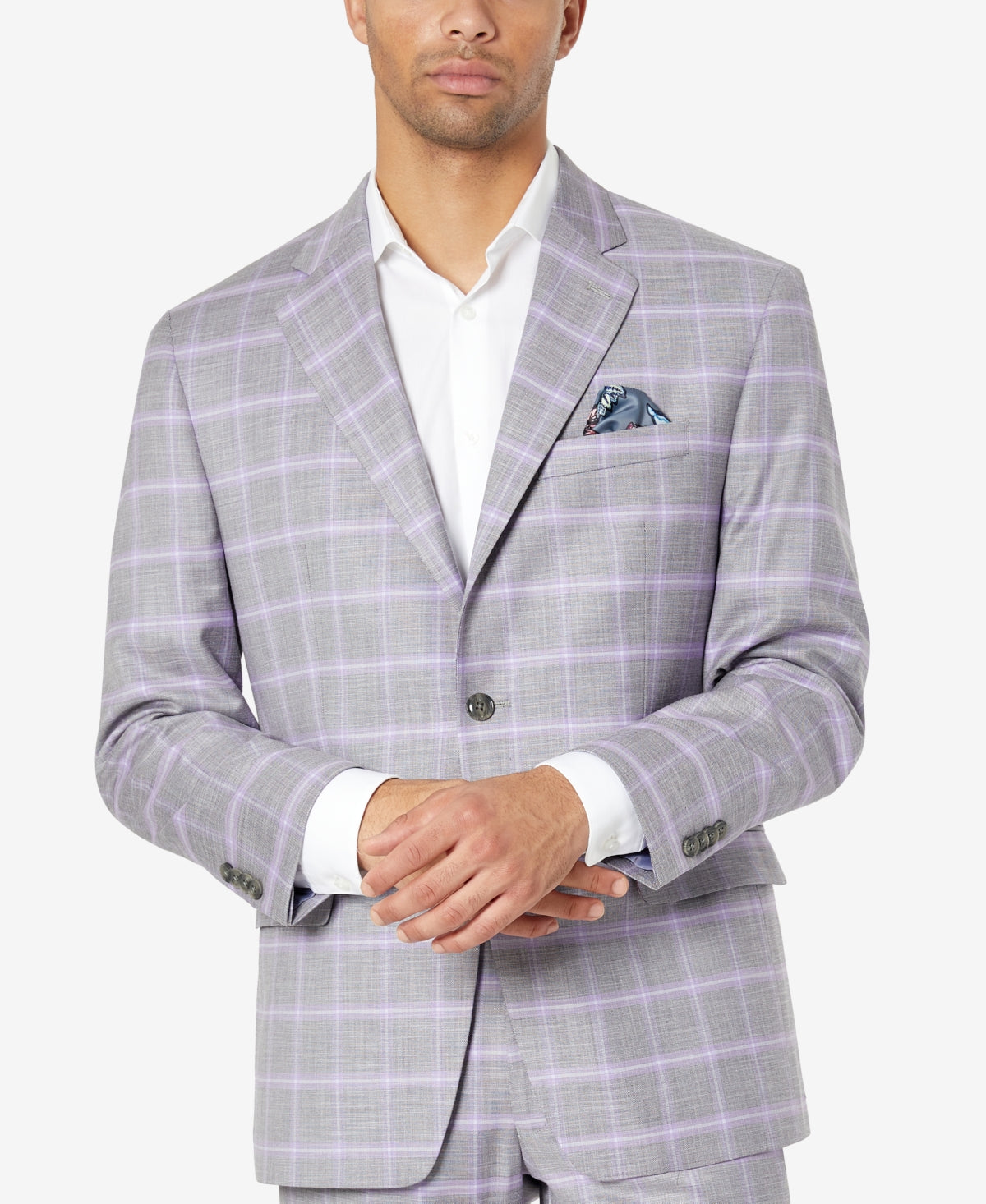 Sean John Mens Classic Fit Patterned Suit Jacket Grey 38S