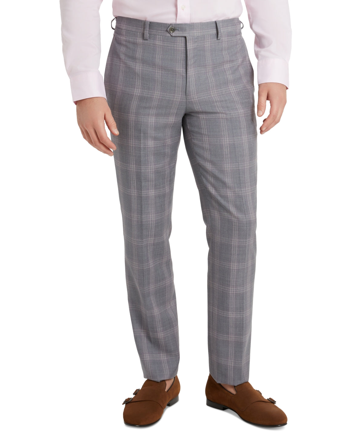 Tallia Men's Slim-Fit Plaid Wool Suit Pants Grey Pink 32 x 30