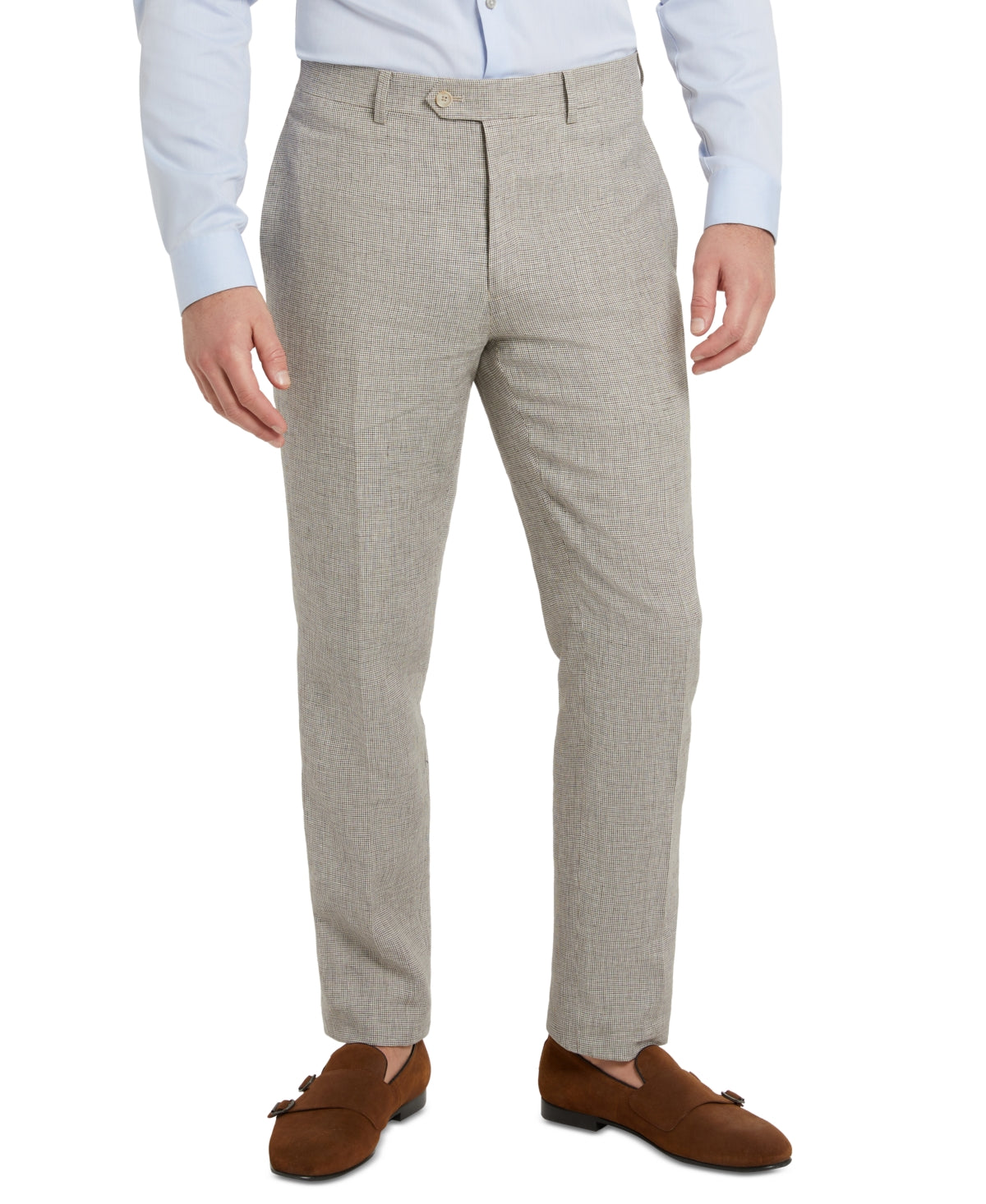 Tallia Mens Slim-Fit Houndstooth Dress Pants Tan 30 x 32