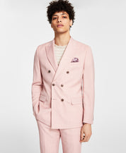 Bar III Men's Slim Fit Wool Sharkskin Double Breasted Suit Jacket PInk 40R