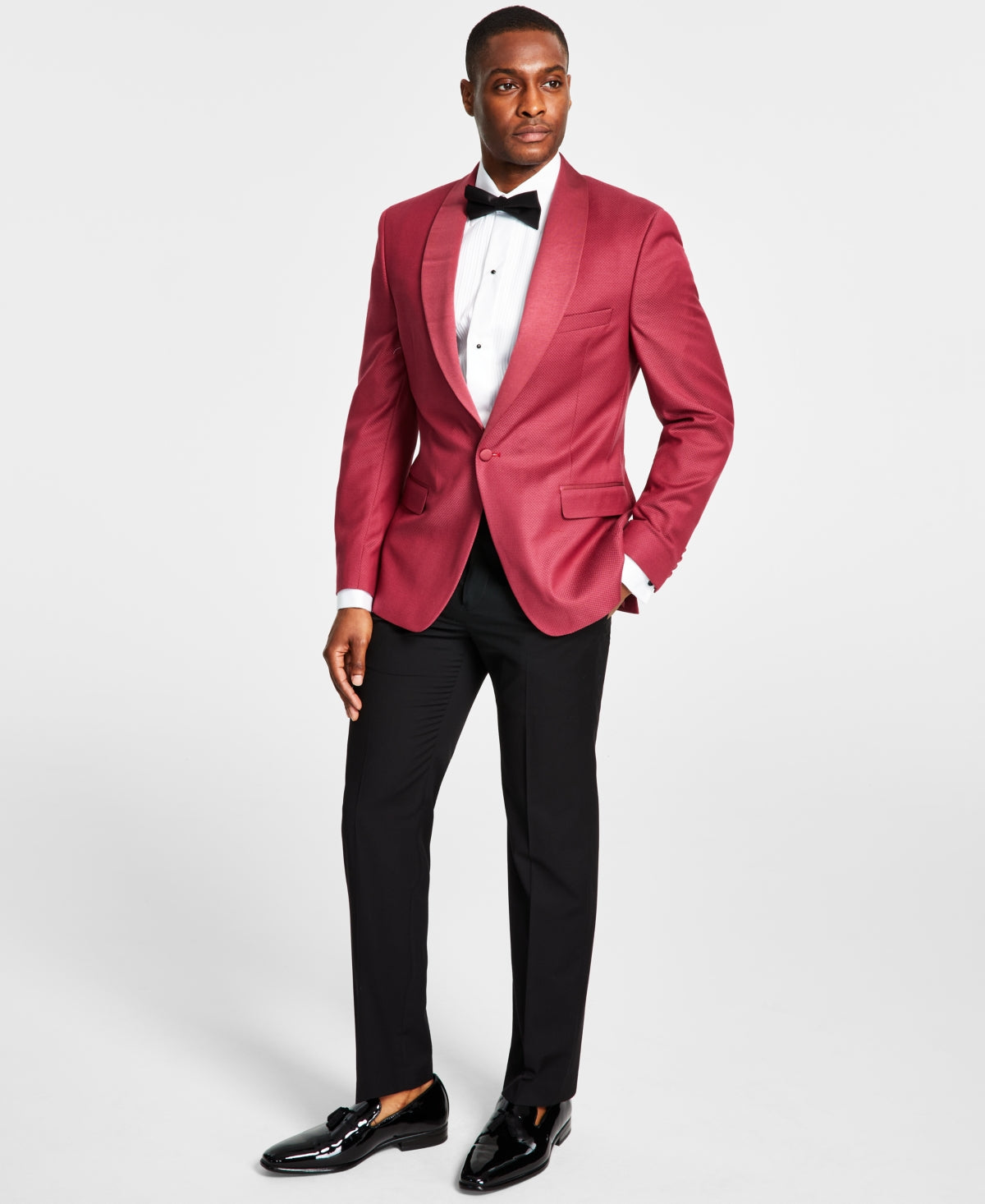 Alfani Mens Slim Fit White Floral Medallions Dusty Rose Red Suit Jacket 42S