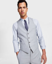 Bar Iii Men's Slim-Fit Sharkskin Suit Vest Large Light Grey Wool