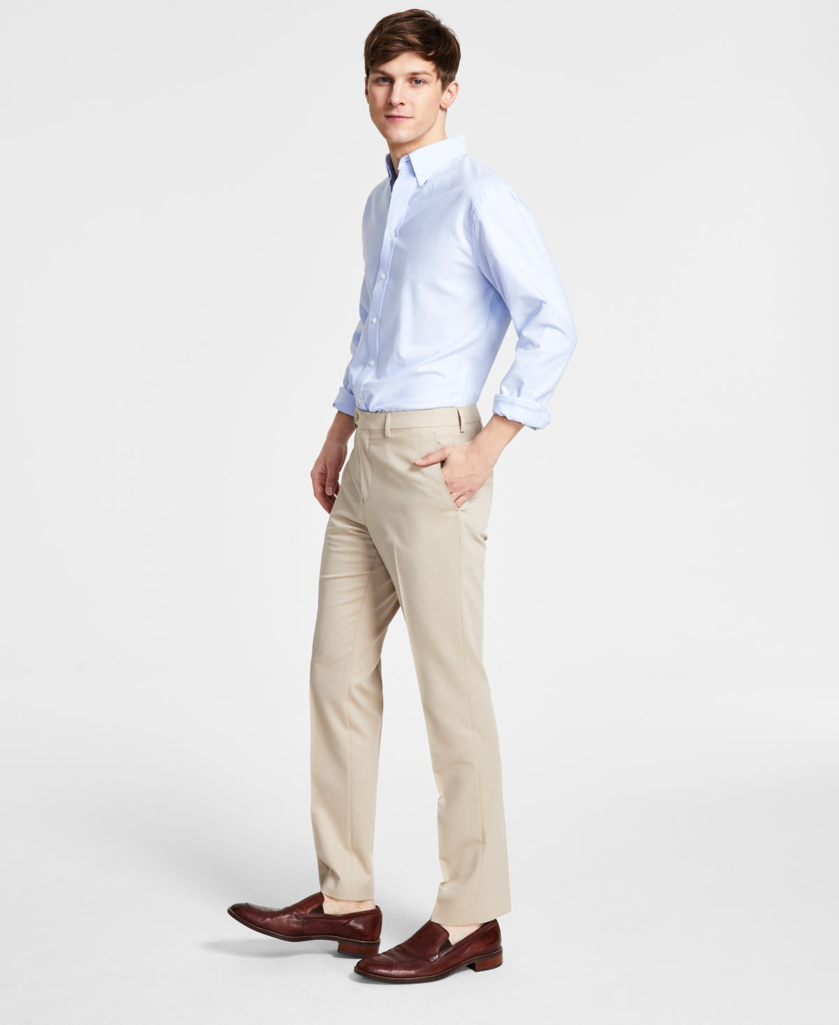 Dkny Mens Modern fit Dress Pants 36 / 30 Beige Solid